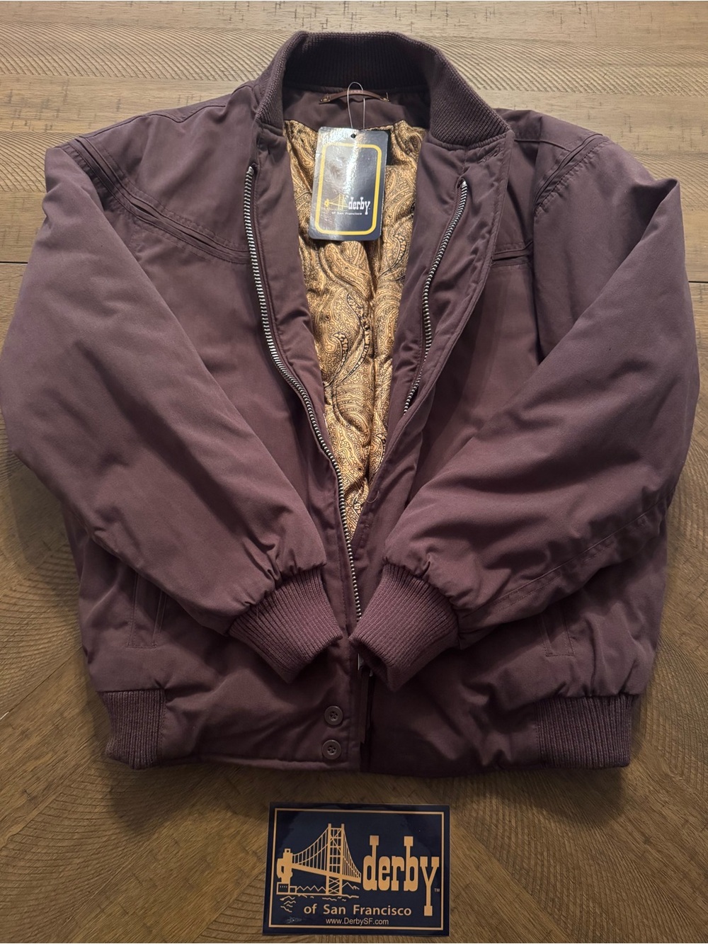 Derby of San Francisco Brown Bomber Jacket, Med.